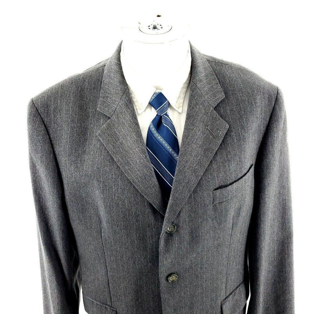 Alexandre London Savile Row Wool 3 Button Suit Jacket 42R Gray Striped‎